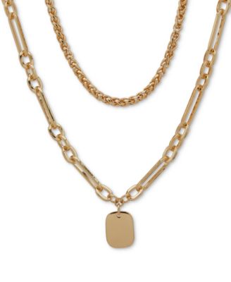 Anne Klein - Gold-Tone Dog Tag Layered Pendant Necklace, 16" + 3" extender