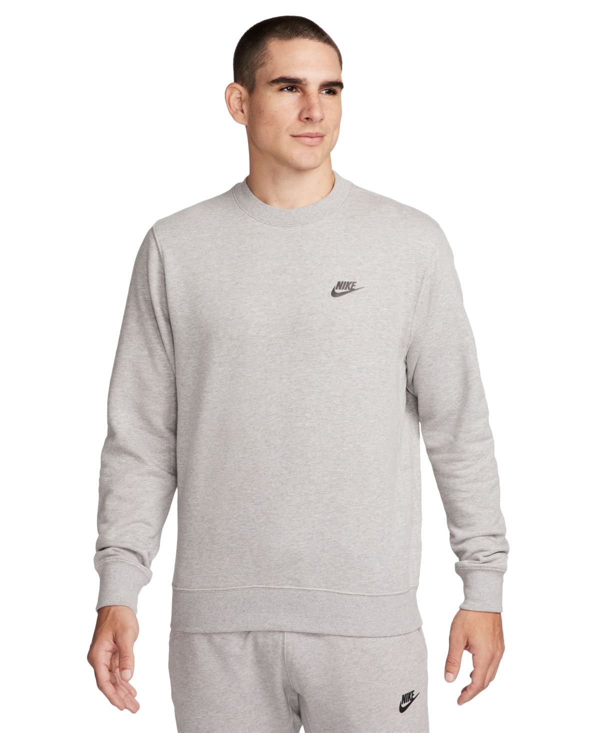 Nike Men's Club Fleece+ Relaxed Fit Crewneck Logo Sweatshirt In Dark Grey Heather