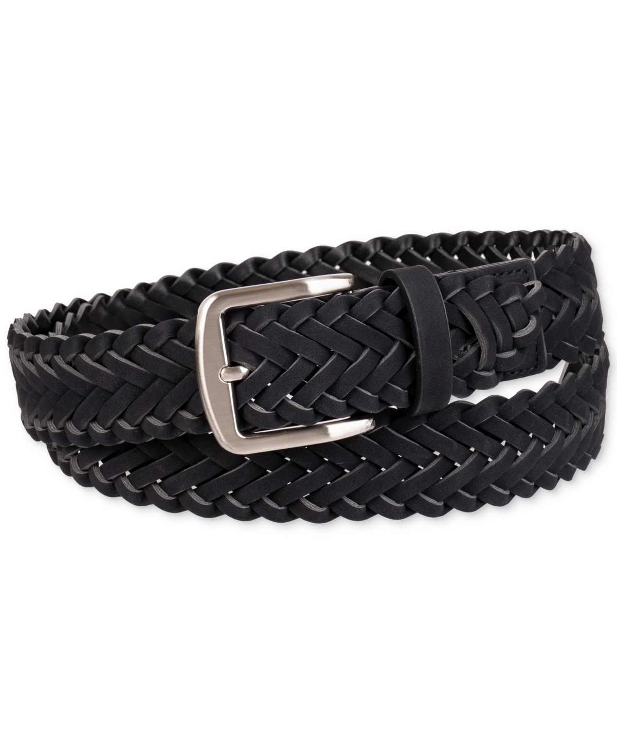 Club Room Men's Faux-suede Braided Belt, Created For Macy's In Black
