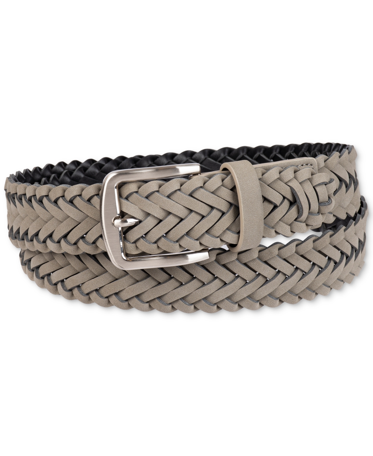 Club Room Men's Faux-suede Braided Belt, Created For Macy's In Grey