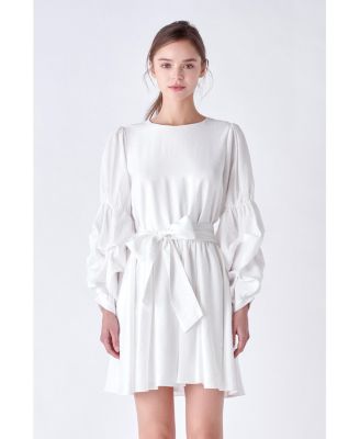 Women's Cinched Puff Sleeve Belted Dress