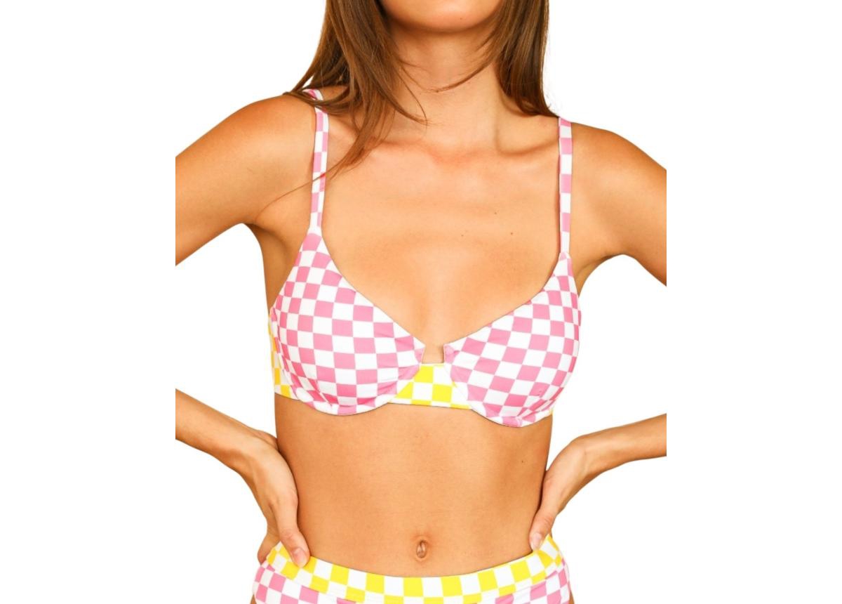 Women's Betty Top - Checked out pink/yellow