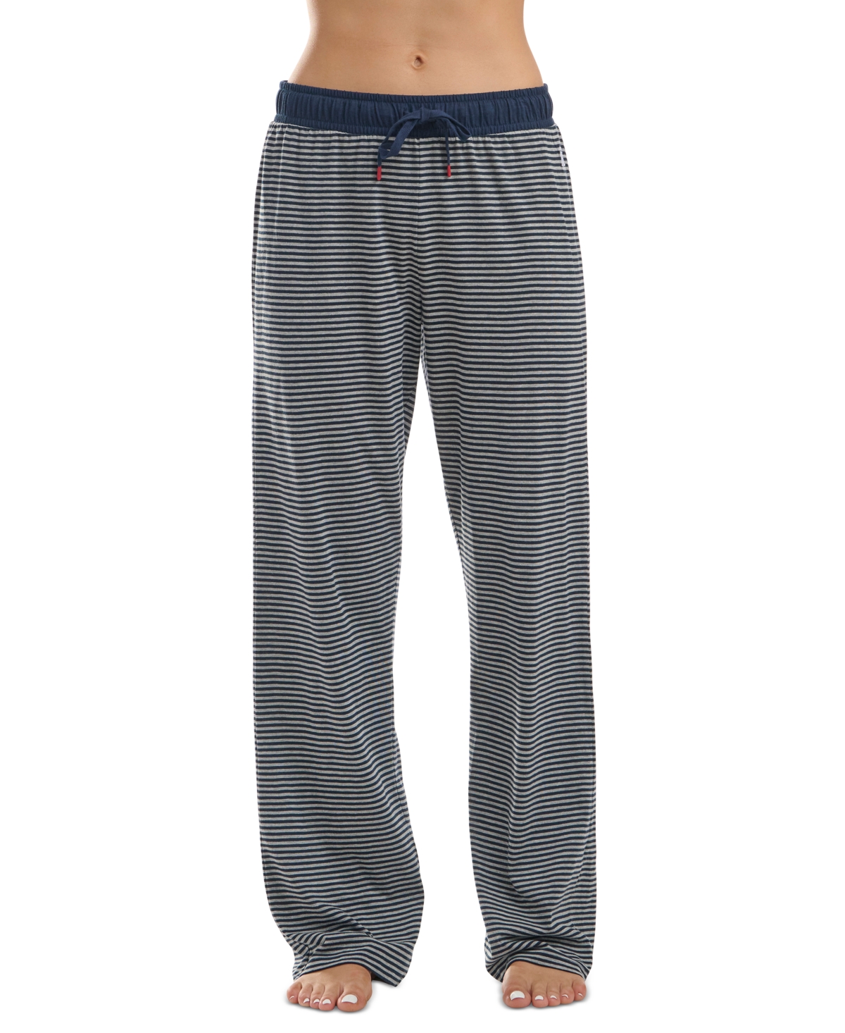 Tommy Hilfiger Women's Knit Drawstring-waist Pajama Pants In Navy Blazer,heather Grey Strippe
