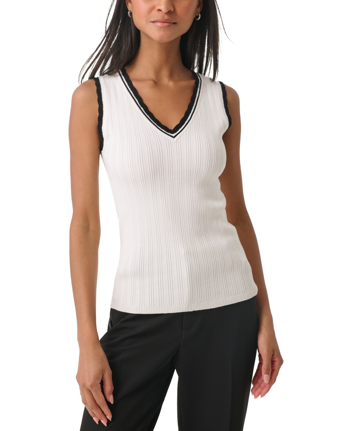 Women's Lace-Trim Sweater Tank Top - Soft White/ Black