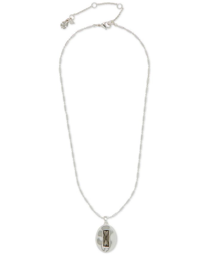 Lucky Brand Women's Silver-Tone Grey Stone Pendant Necklace, 16-1/4 ...