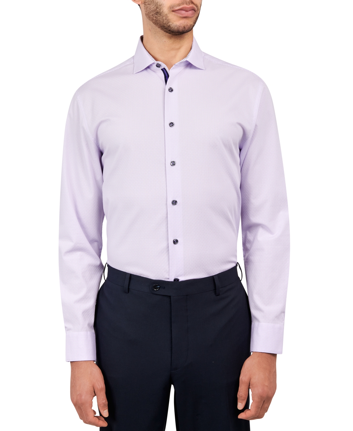 Shop Michelsons Men's Regular-fit Gingham Dot Dress Shirt In Lilac