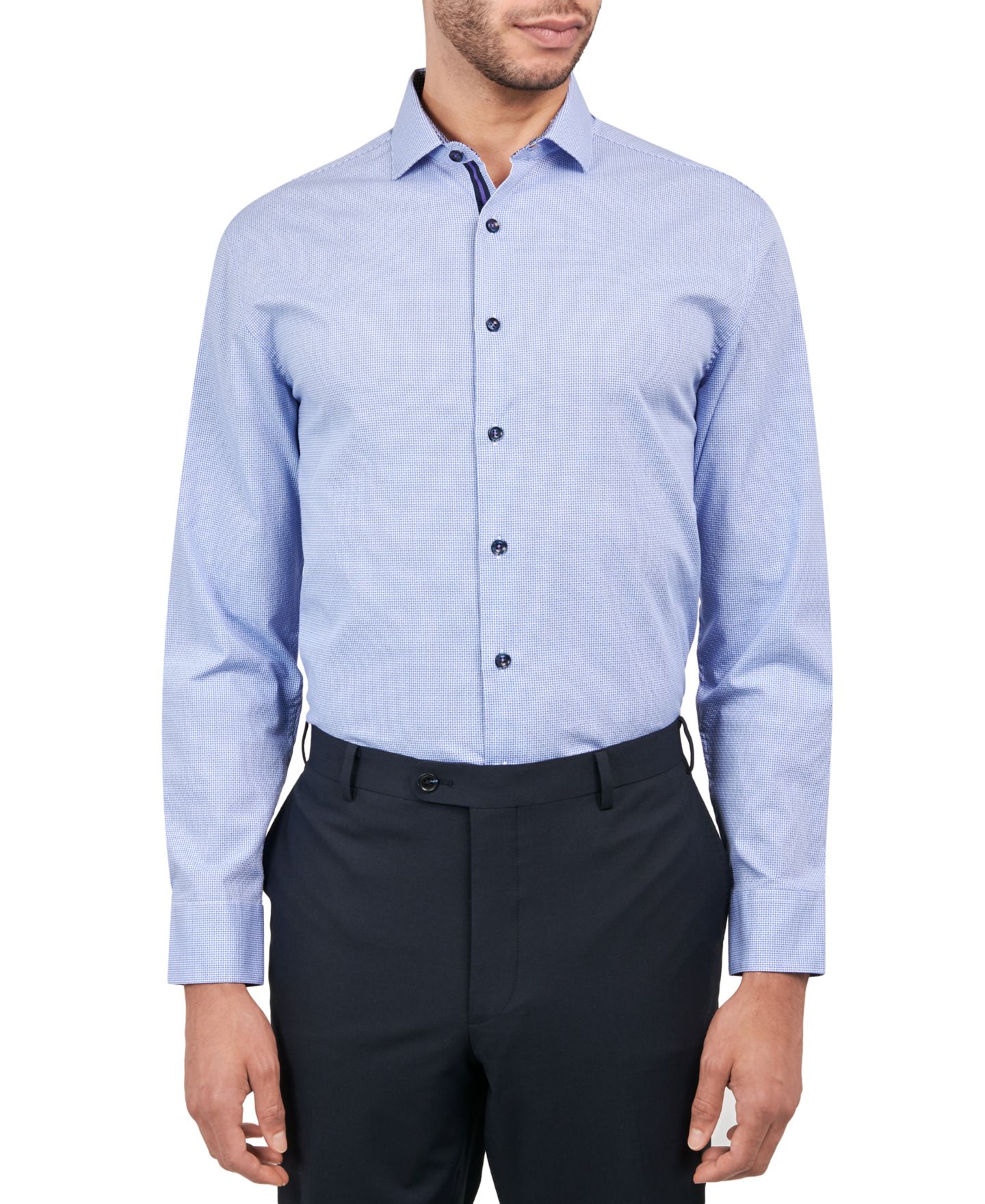 Мужская рубашка MICHELSONS OF LONDON Regular-Fit Gingham Dot Dress Shirt, цвет: Синий — фото 1