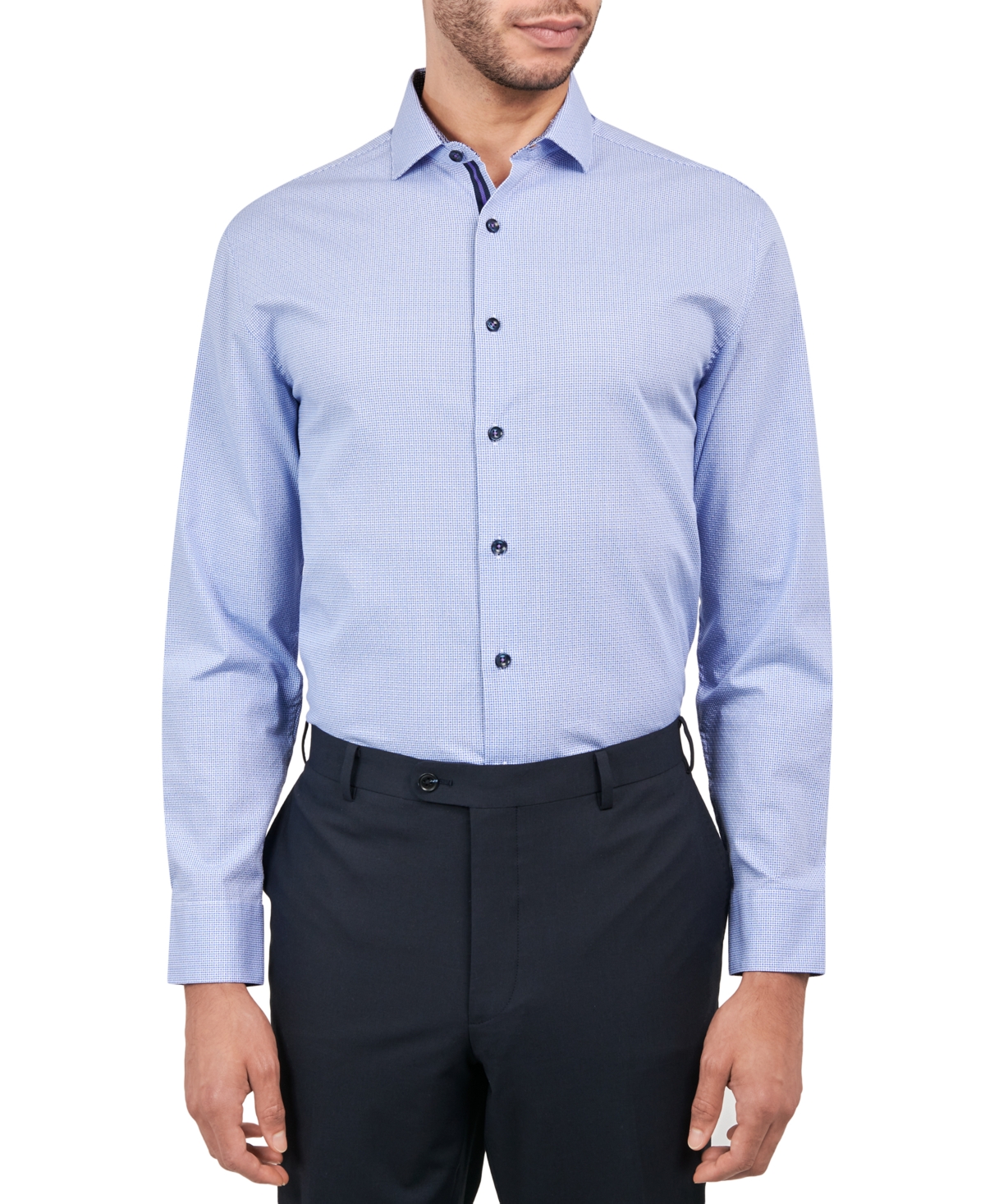 Shop Michelsons Men's Regular-fit Gingham Dot Dress Shirt In Lt Blue