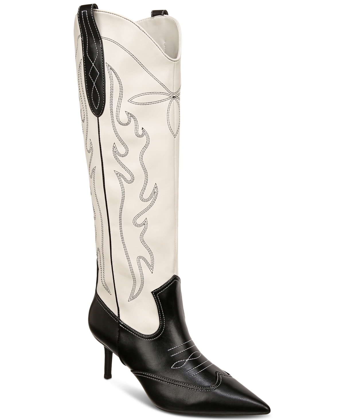 Inc International Concepts Women's Hayleigh Mid-heel Cowboy Boots, Created For Macys In Black,bone Smooth