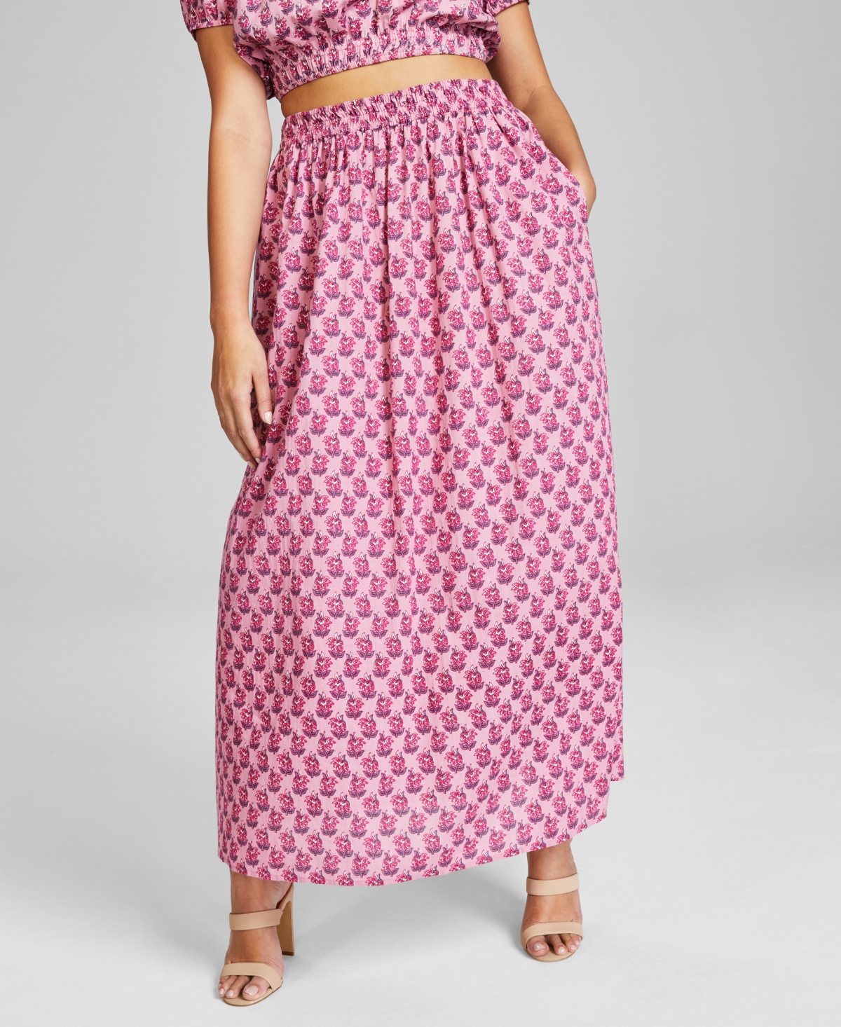 And Now This Women's Printed Cotton Maxi Skirt, Created For Macy's In Pink Block Print