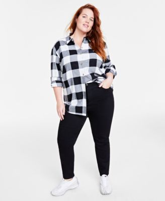 On 34th - Plus Size Cotton Flannel Plaid Tunic Shirt