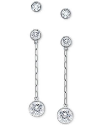 Giani Bernini - 2-Pc. Set Cubic Zirconia Bezel Stud & Chain Drop Earrings