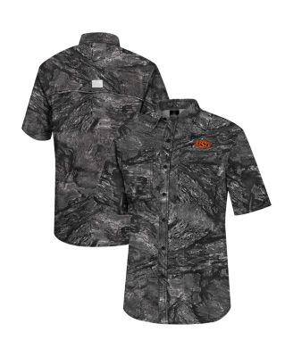 Men's Charcoal Oklahoma State Cowboys Realtree Aspect Charter Full-Button Fishing Shirt