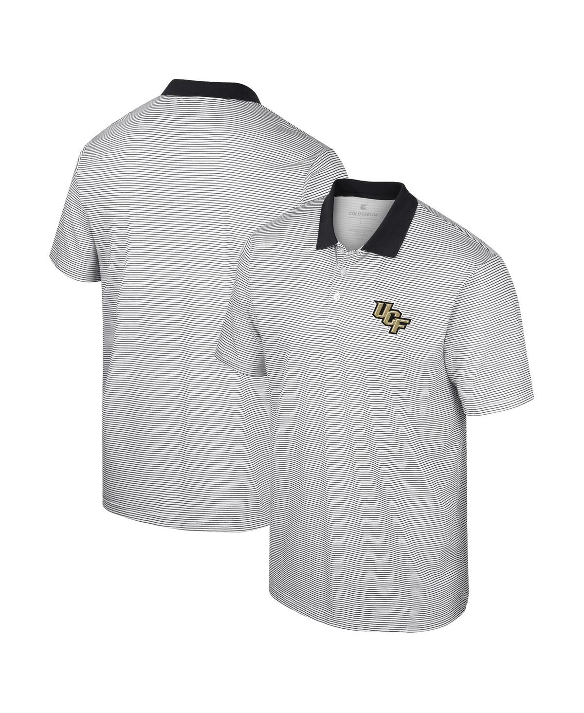 COLOSSEUM MEN'S COLOSSEUM WHITE, BLACK UCF KNIGHTS PRINT STRIPE POLO SHIRT