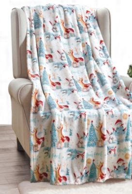 Ultra Soft & Cozy Christmas Forrest Friends Santa Plush Throw Blanket Cover - 50 in. W x 60 in. L