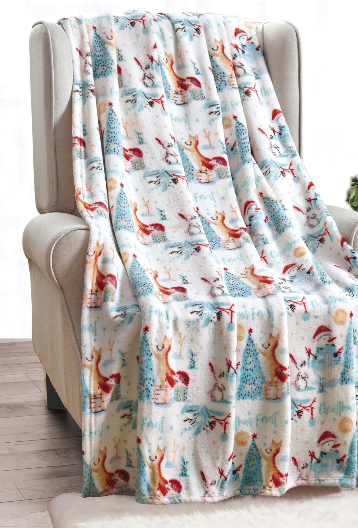 Kate Aurora Ultra Soft & Cozy Christmas Forrest Friends Santa Plush Throw Blanket Cover - 50 in. W x 60 in. L