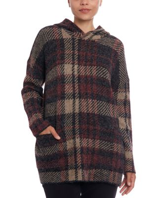 Women's Long Sleeve Plaid Hooded Pullover Sweater