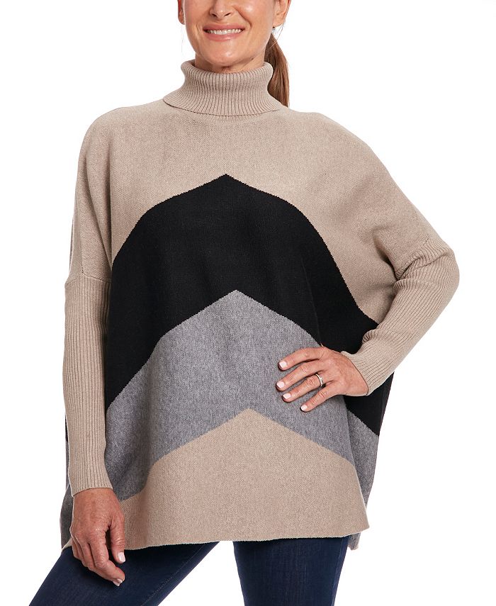 Joseph A Women's Long Sleeve Chevron Poncho Sweater - Macy's