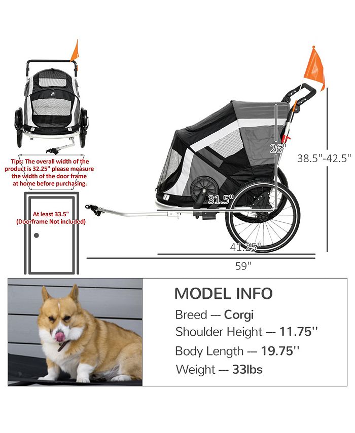 Aosom 2in1 Pet Bike Trailer, Dog Stroller, Small Pet Bicycle Cart