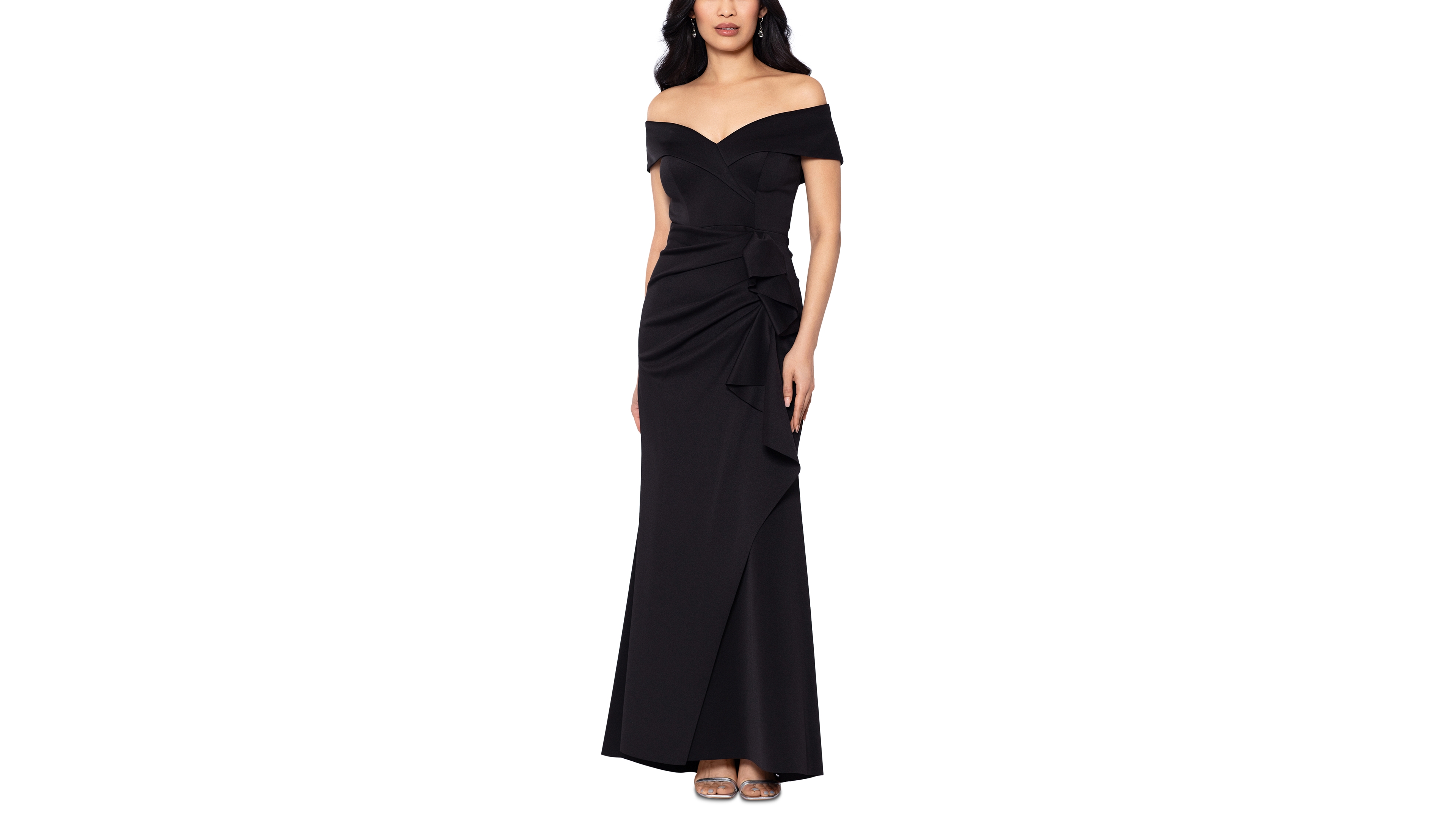 Xscape Petite Off-The-Shoulder Ruffle Gown