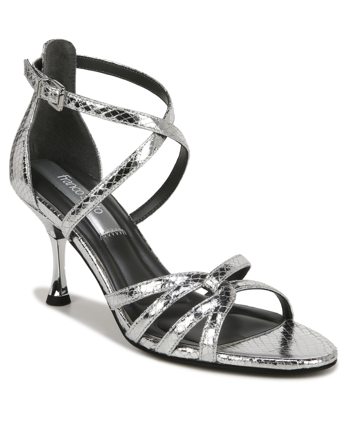 Rika Strappy Dress Sandals - Silver Snake Print Faux Leather