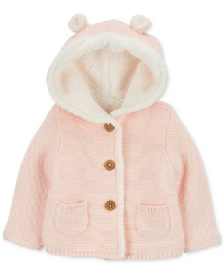 Carter's - Baby Girls Faux-Sherpa-Lined Hooded Cardigan