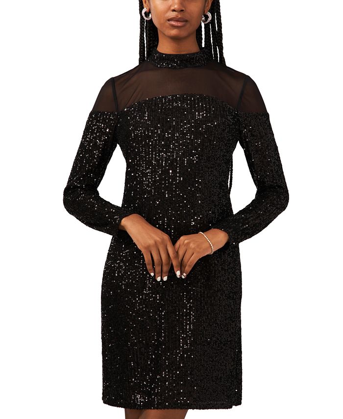 Tribal Contrast Mesh Panel Mock Neck Midi Dress