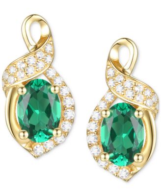 Lab-Grown Emerald (3/4 ct. t.w.) & Lab-Grown White Sapphire (1/6 ct. t.w.) Oval Swirl Stud Earrings in 14k Gold-Plated Sterling Silver