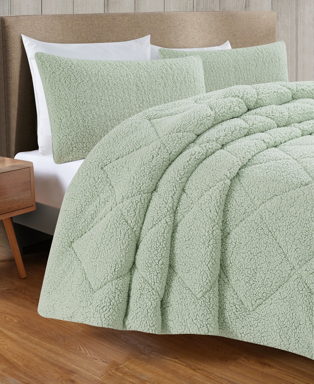 Videri Home Cozy Sherpa 3 Piece Comforter Set, King In Green