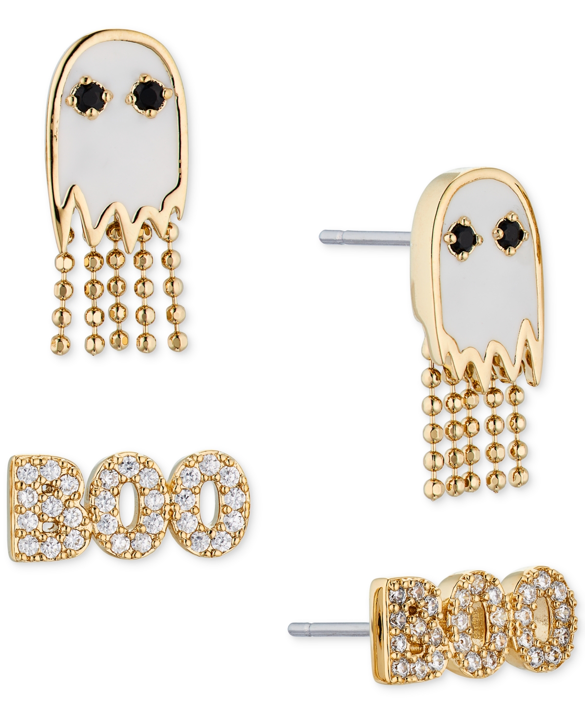 Ava Nadri 18k Gold-plated 2-pc. Set Pave Ghost & Boo Stud Earrings In Yellow