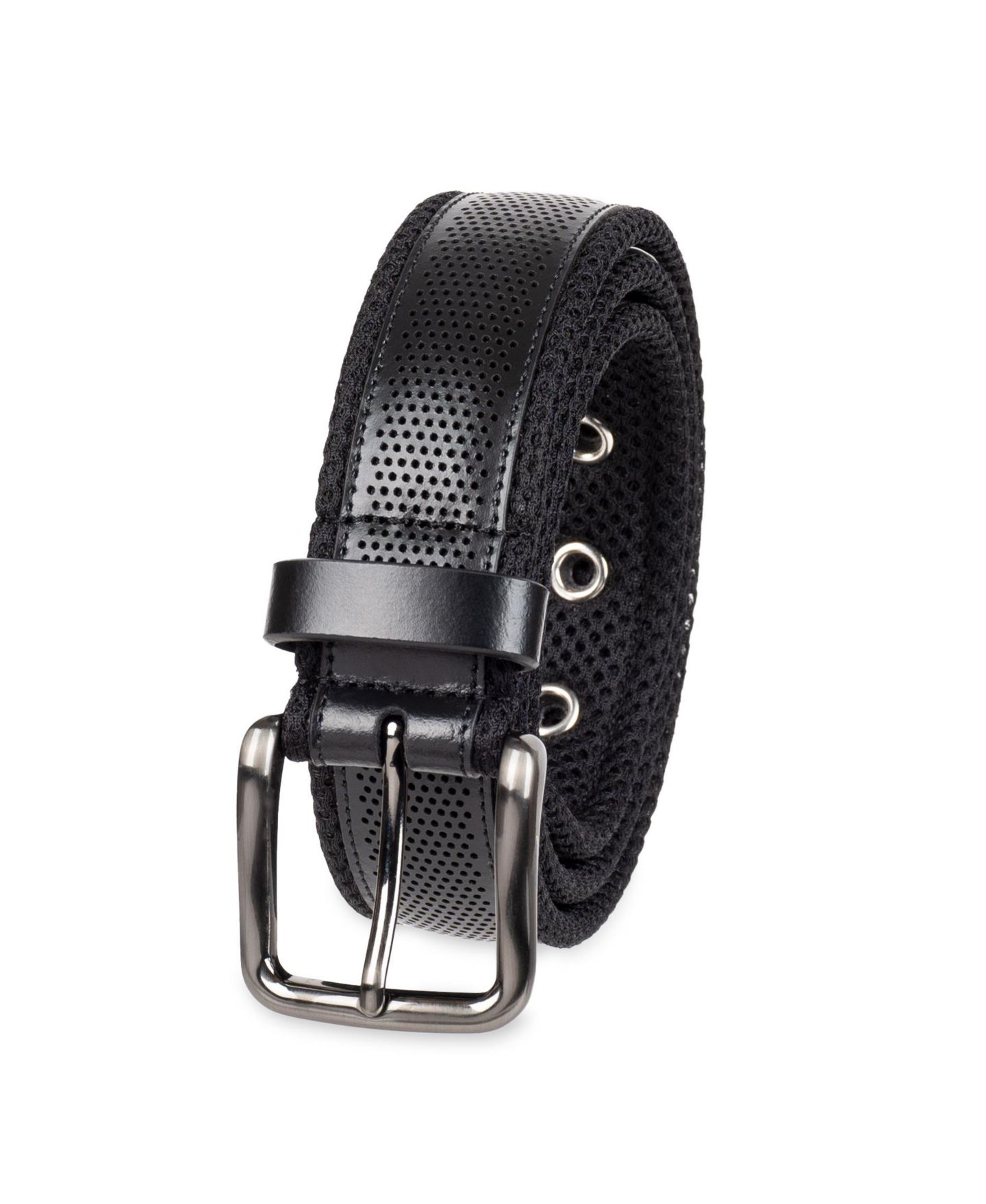 Мужской ремень Tommy Bahama Neoprene with Perforated Leather Overlay Casual Belt, цвет: Чёрный — фото 2