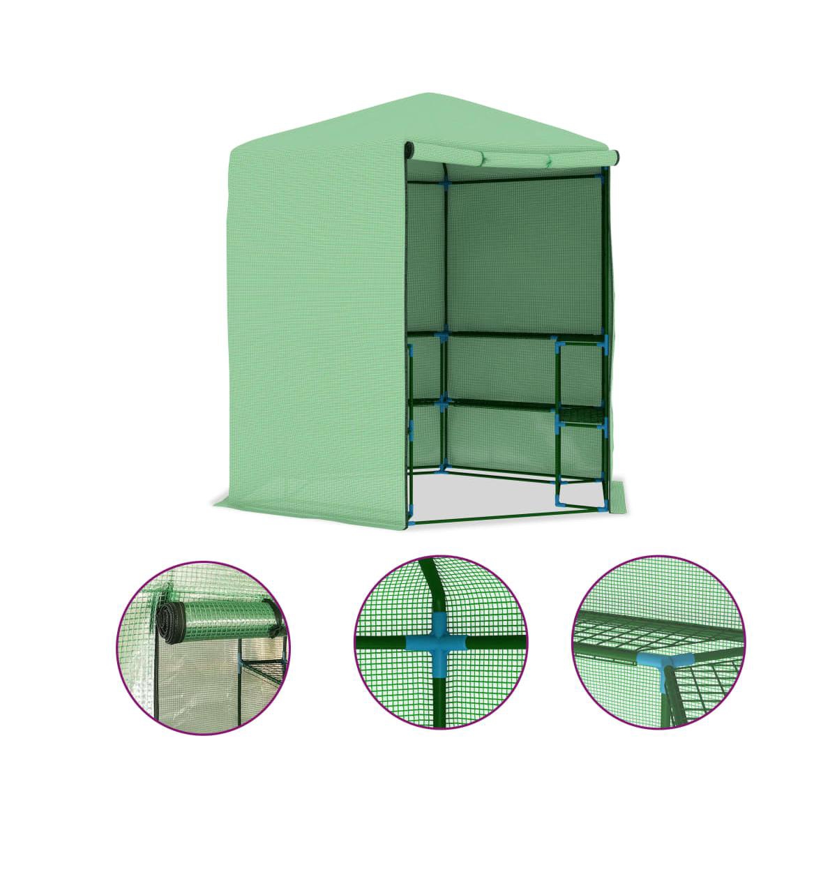 Greenhouse with Shelves Steel 89.4"x87.8" - Green