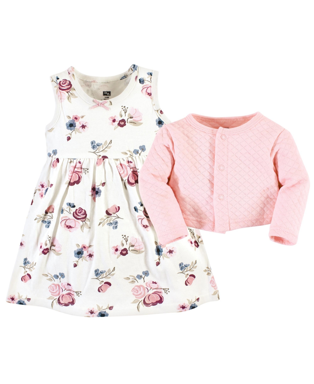 Hudson Baby Baby Girls Quilted Cardigan and Dress,- Dusty rose floral