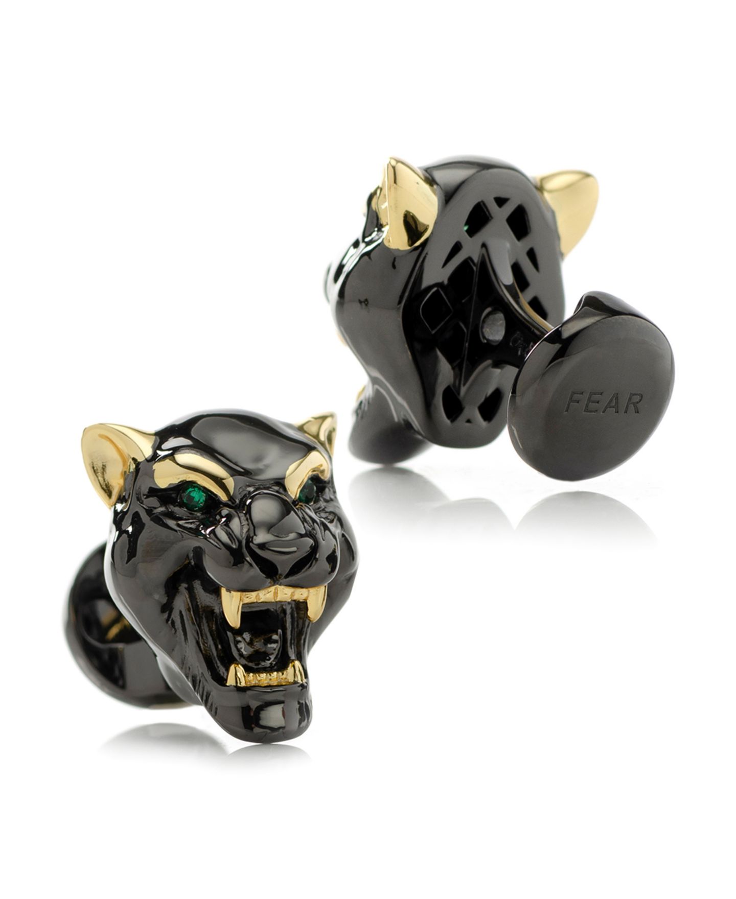 Мужские запонки Ox & Bull Trading Co. Sterling Silver Black and Gold-tone Panther Cufflinks — фото 3