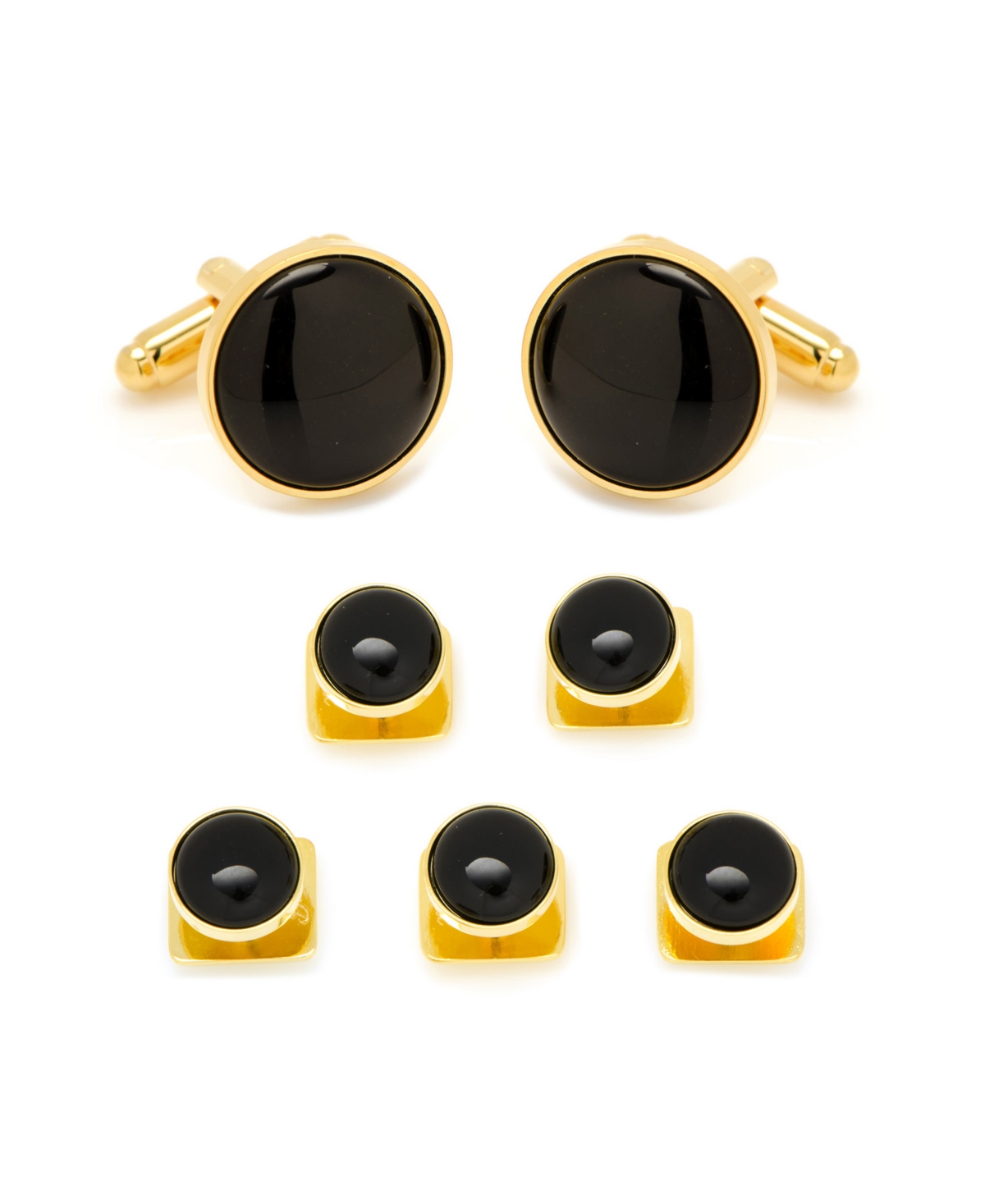 Shop Ox & Bull Trading Co. Men's Gold-tone And Onyx 5 Cufflinks And Stud Set, 7 Piece Set In Black