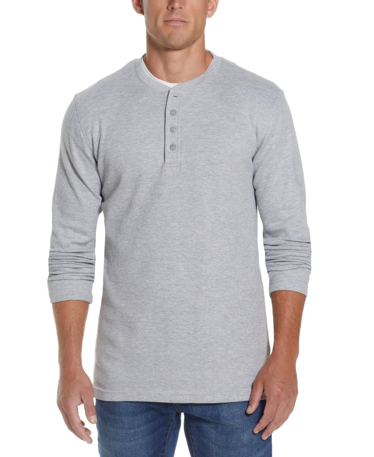 Men's Long Sleeved Waffle Henley T-shirt - Light Gray