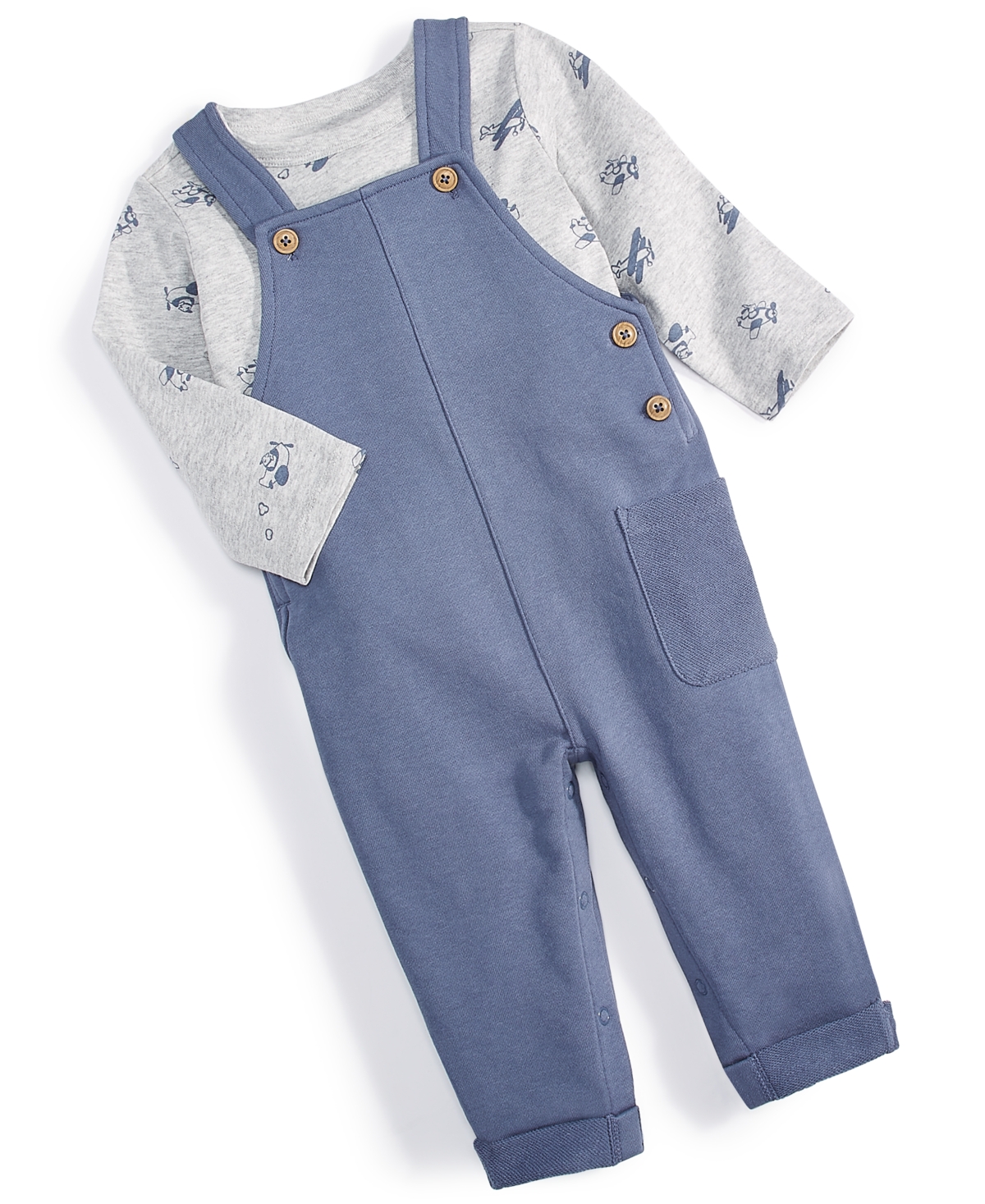 First Impressions Baby Boys Airplane Shirt And Overall, 2 Piece Set, Created For Macy's In Striking Blue