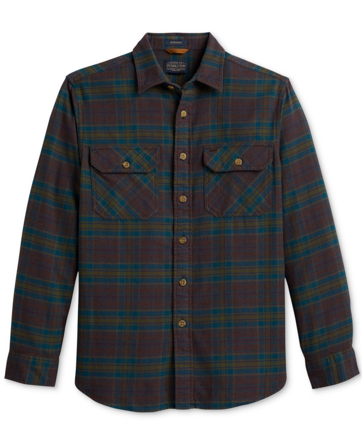 Men's Burnside Plaid Button-Down Flannel Shirt - Teal/olive/gold