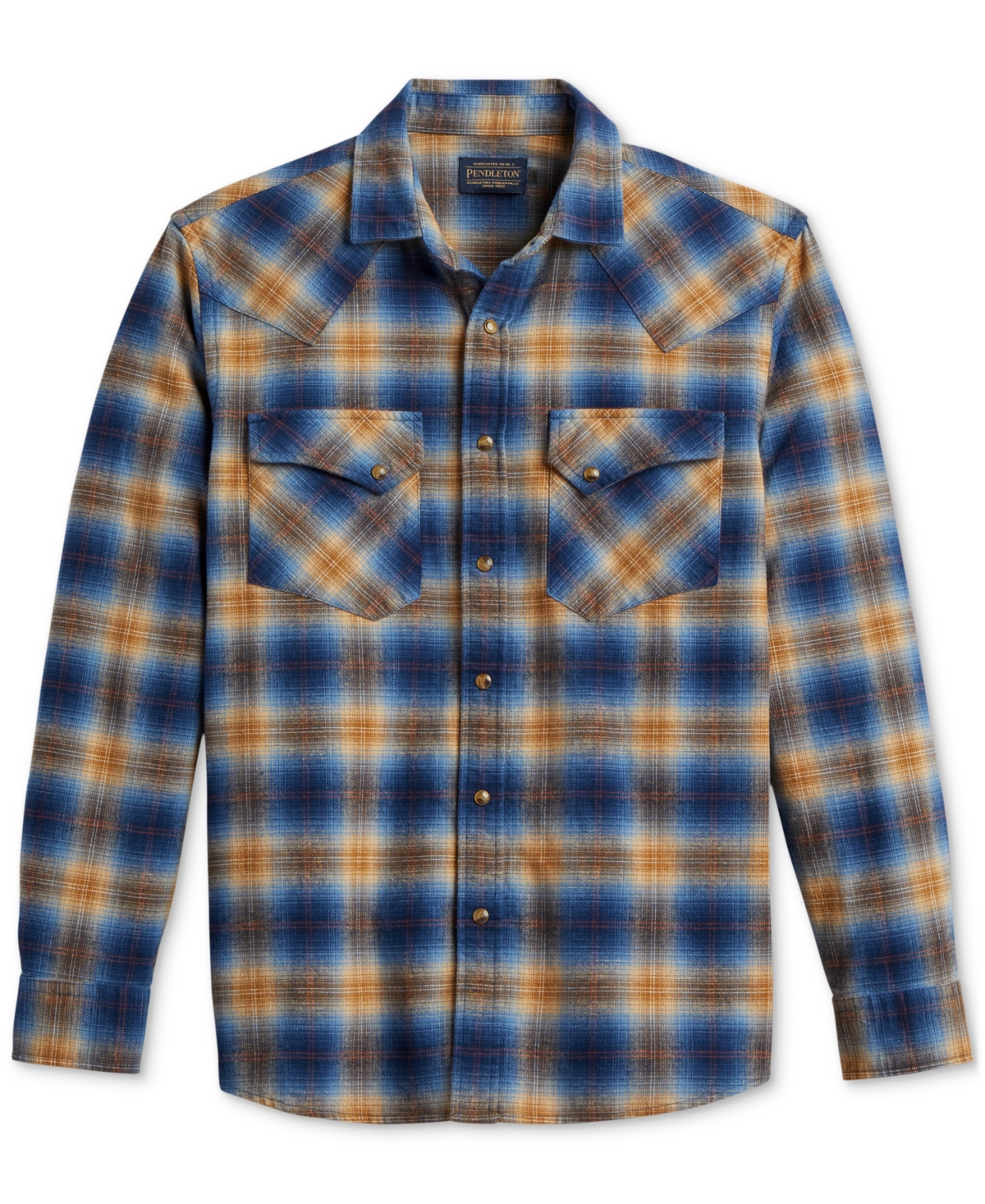 Pendleton Men's Wyatt Plaid Button-down Western Shirt In Marine Blue,tan,brown Plaid