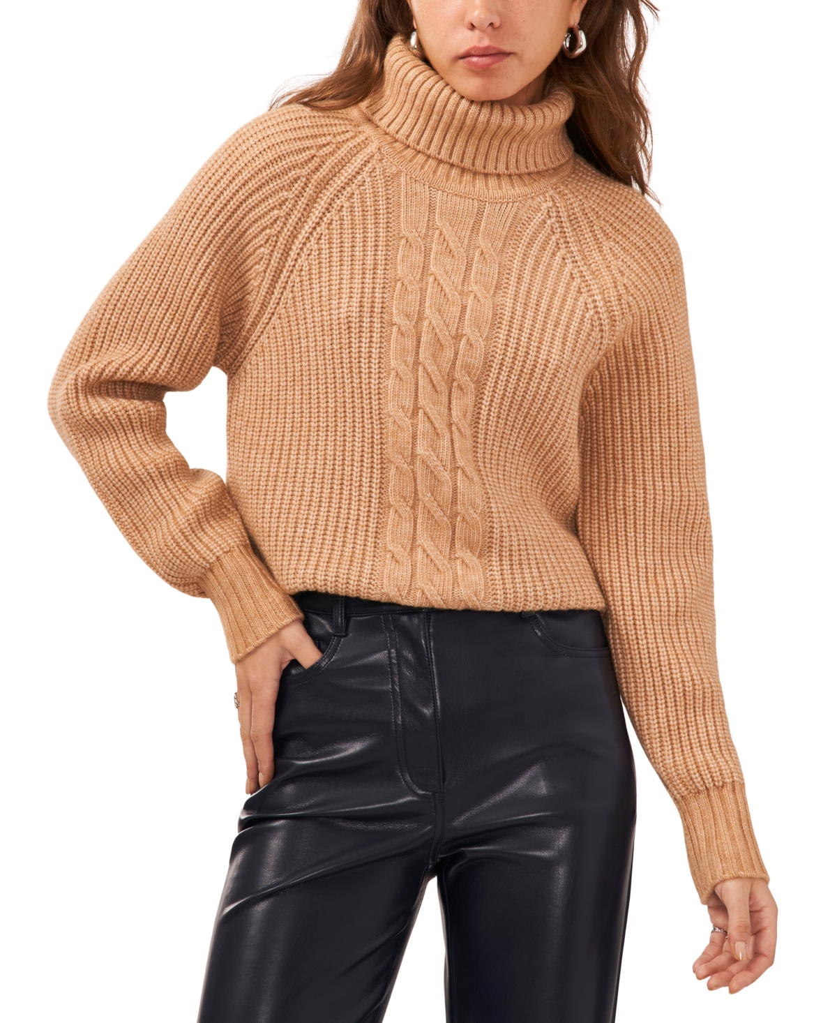 1.state Women's Turtleneck Back-cutout Raglan-sleeve Sweater In Brown |  ModeSens