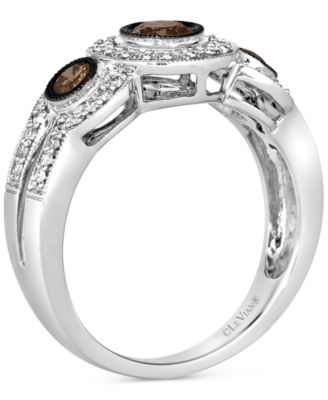 Chocolate Diamond & Nude Diamond Abstract Three Stone Halo Ring (5/8 ct. t.w.) in 14k White Gold