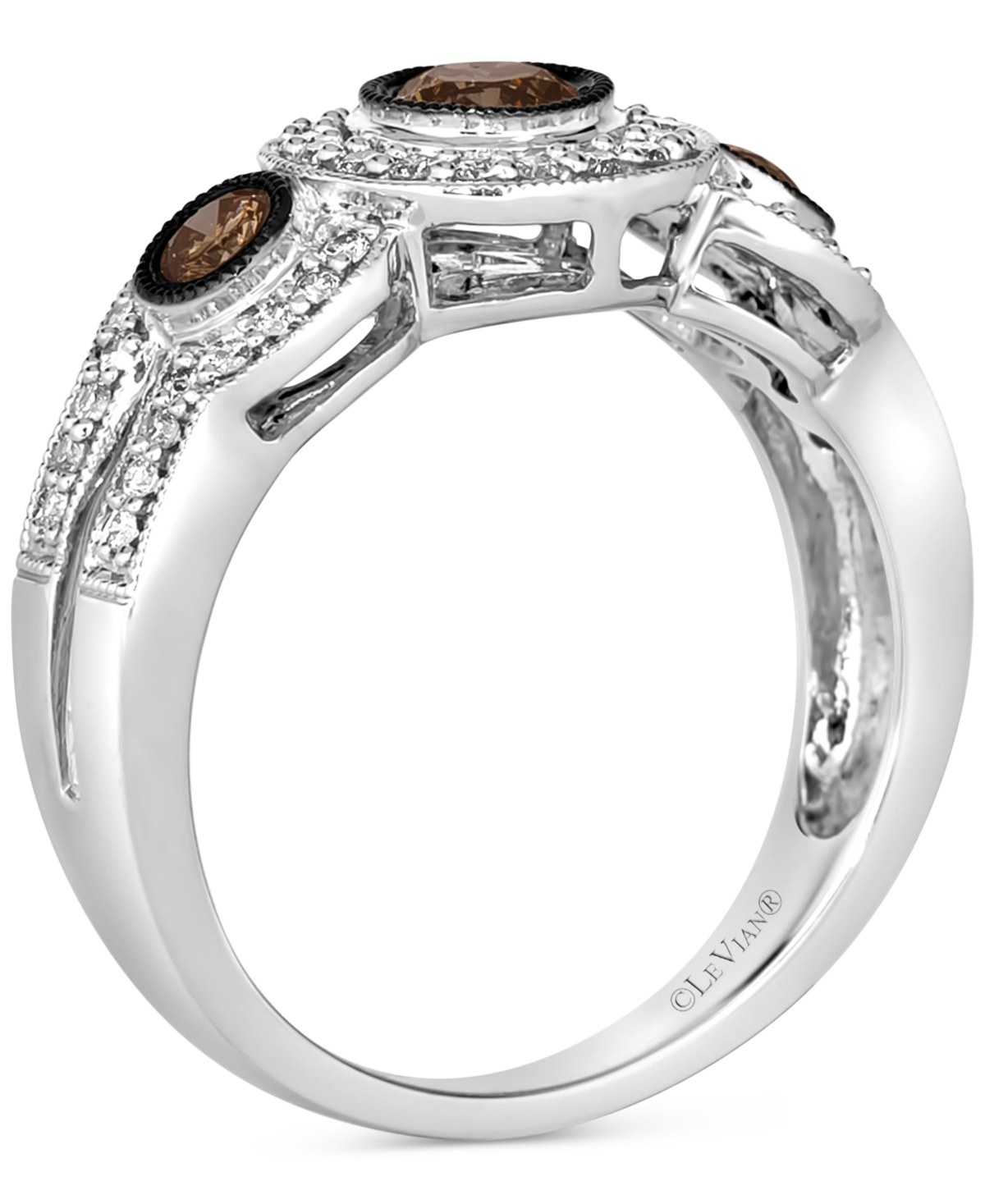 Le Vian Chocolate Diamond & Nude Diamond Abstract Three Stone Halo Ring (5/8 Ct. T.w.) In 14k White Gold In Metallic