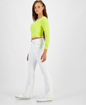 DKNY JEANS Womens White Denim Pocketed Zippered Flare Slim High Waist Jeans  29