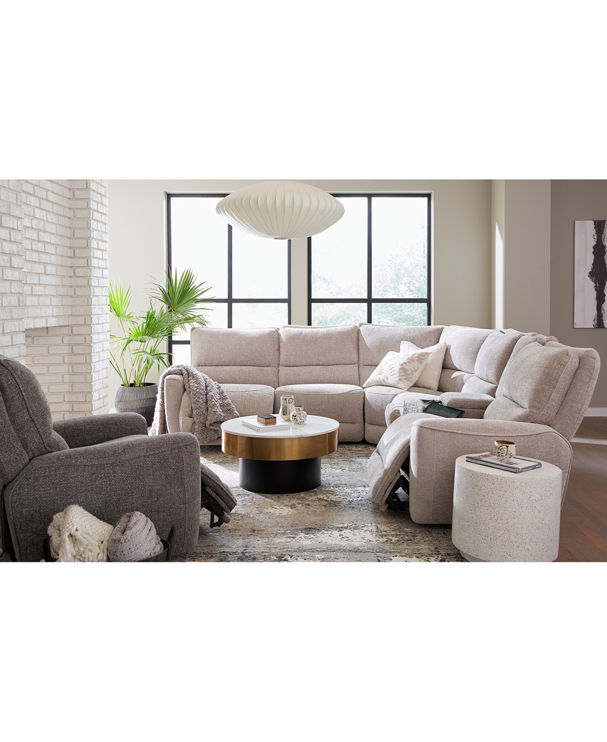 Shop Macy's Deklyn 129" 7-pc. Zero Gravity Fabric Sectional With 2 Power Recliners & 2 Consoles, Created For Mac In Cobblestone