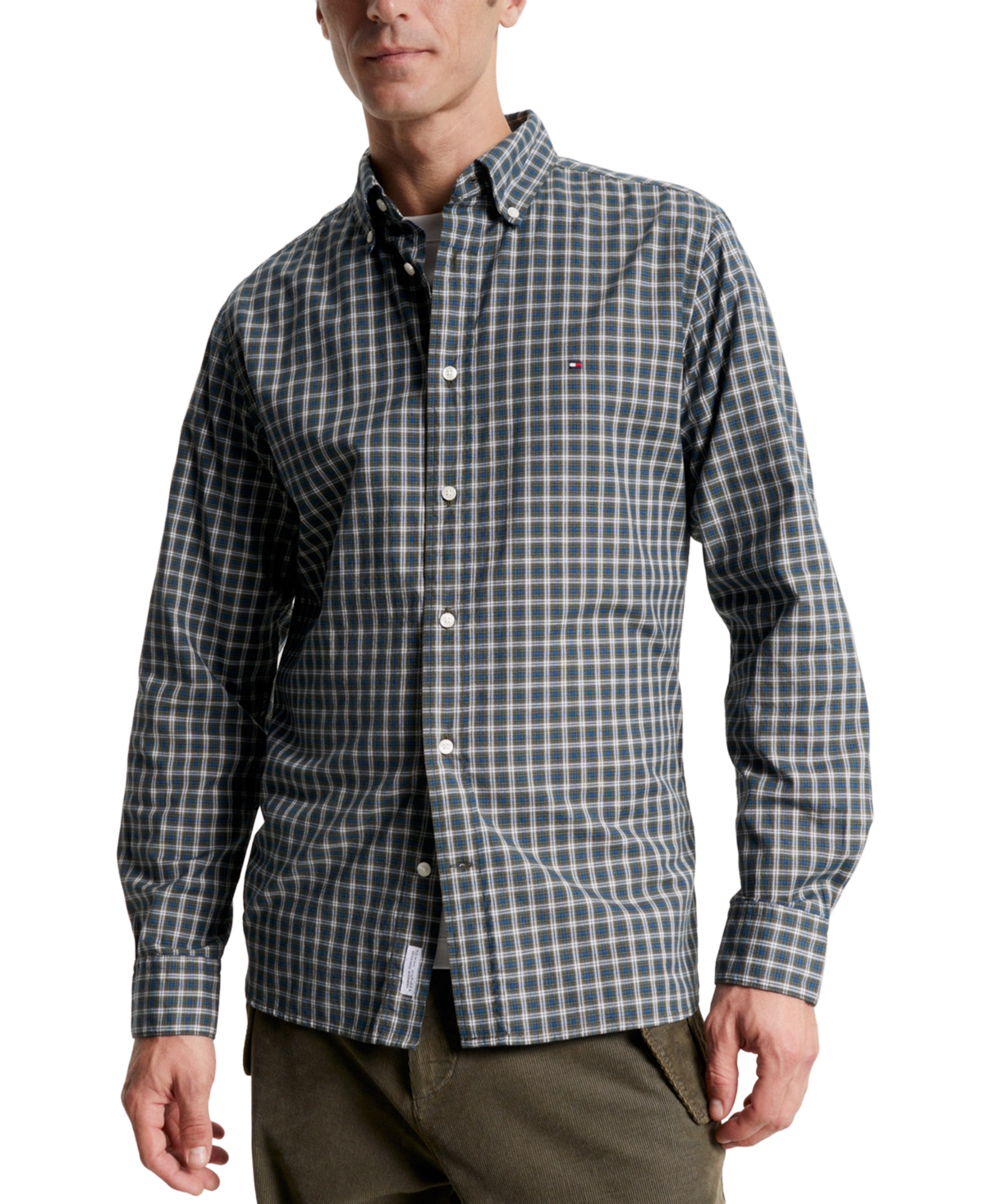 Tommy Hilfiger Men's Natural Soft Flex Regular-fit Mini Tartan Shirt In Putting Green,multi
