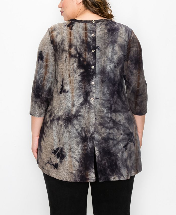 COIN 1804 Plus Size Tie Dye Cozy 3/4 Sleeve Button Back Top Macy's