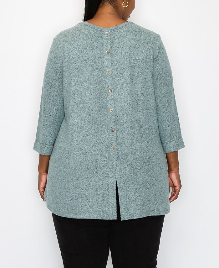 COIN 1804 Plus Size Cozy 3/4 Rolled Sleeve Button Back Top Macy's