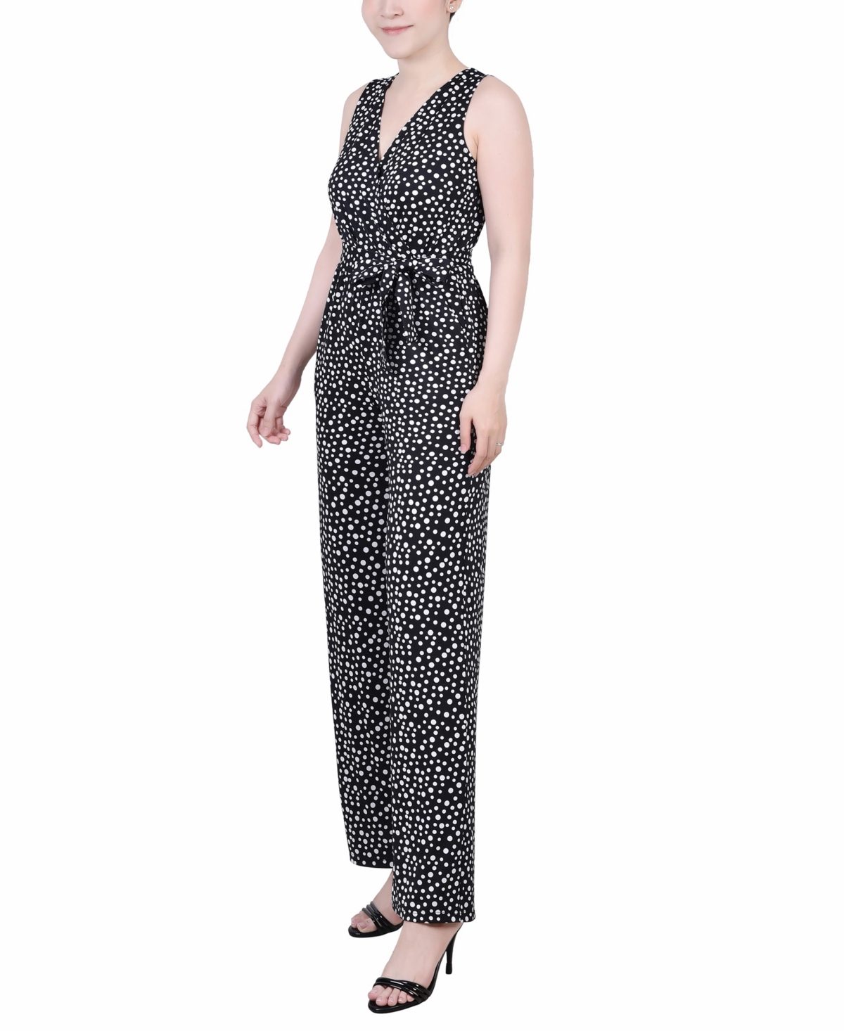 Ny Collection Petite Sleeveless Belted Jumpsuit In Black