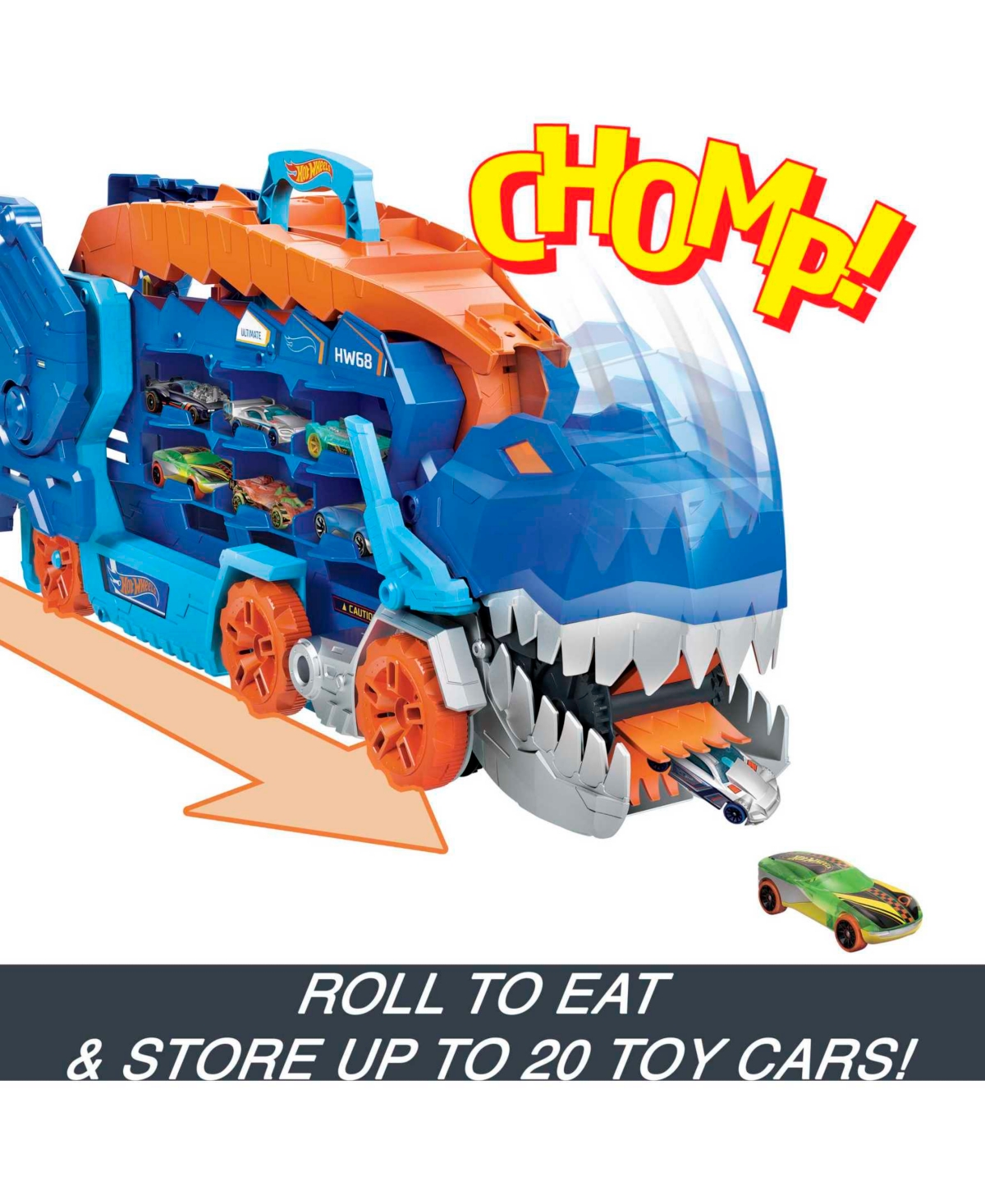 Hot Wheels City Ultimate Hauler, Transforms Into A T-Rex with Race Track, Stores 20 Plus Cars - Multi-Color