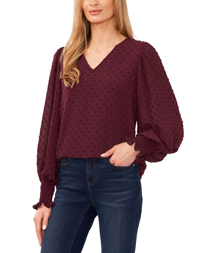 CeCe Women's Long Sleeve Vneck Clip Dot Blouse Macy's